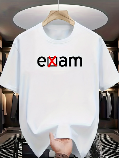 Men's Graphic T-Shirt Bold Letters With Red Cross Mark And Simple Exam Text