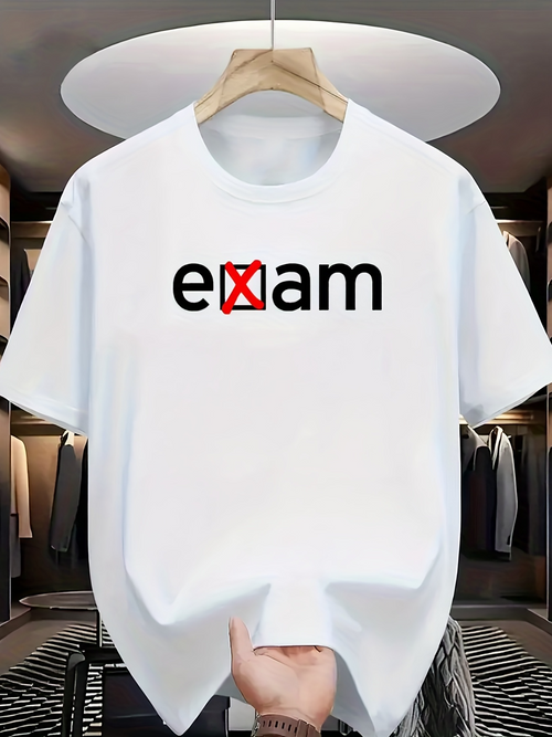 Men's Graphic T-Shirt Bold Letters With Red Cross Mark And Simple Exam Text