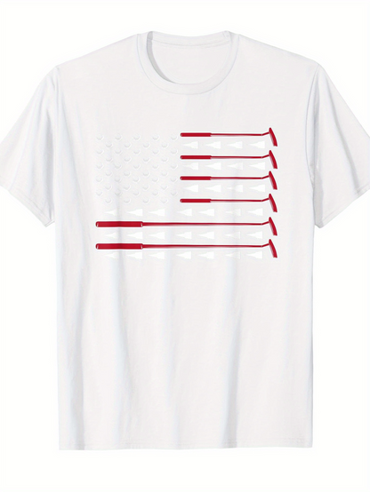 Men's Graphic T-Shirt Stylized American Flag Featuring Red Stripes And Hockey Sticks Design