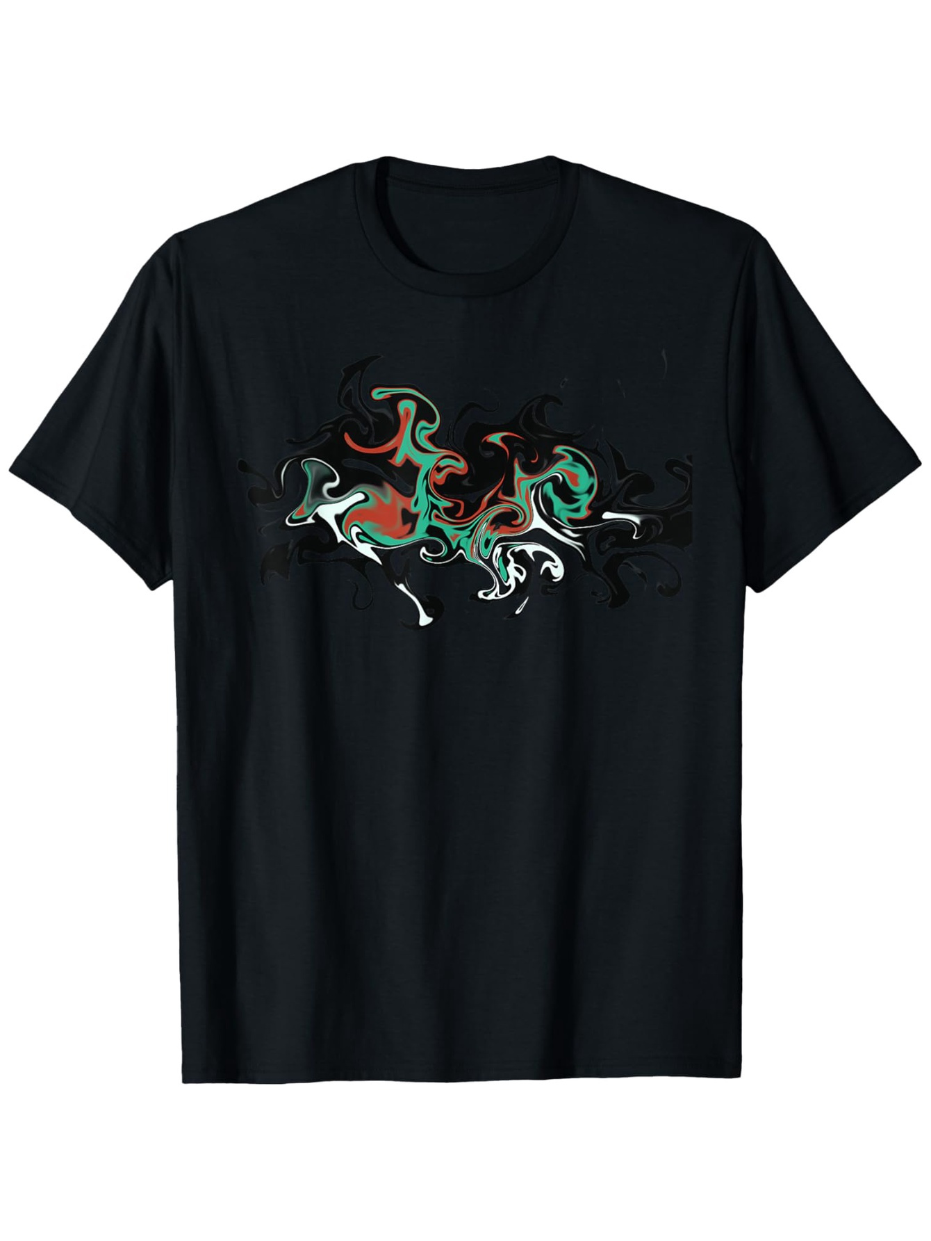 Men's Graphic T-Shirt Flowing Paint Streaks In Contrasting Colors On Black Shirt