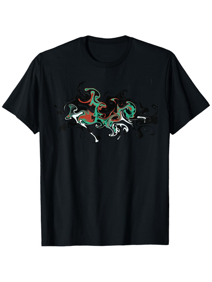 Men's Graphic T-Shirt Flowing Paint Streaks In Contrasting Colors On Black Shirt
