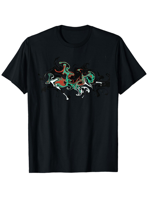 Men's Graphic T-Shirt Flowing Paint Streaks In Contrasting Colors On Black Shirt