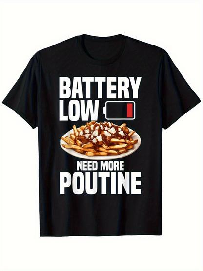 Men's Graphic T-Shirt Battery Low With Food Illustration And Cheese Fries Poutine
