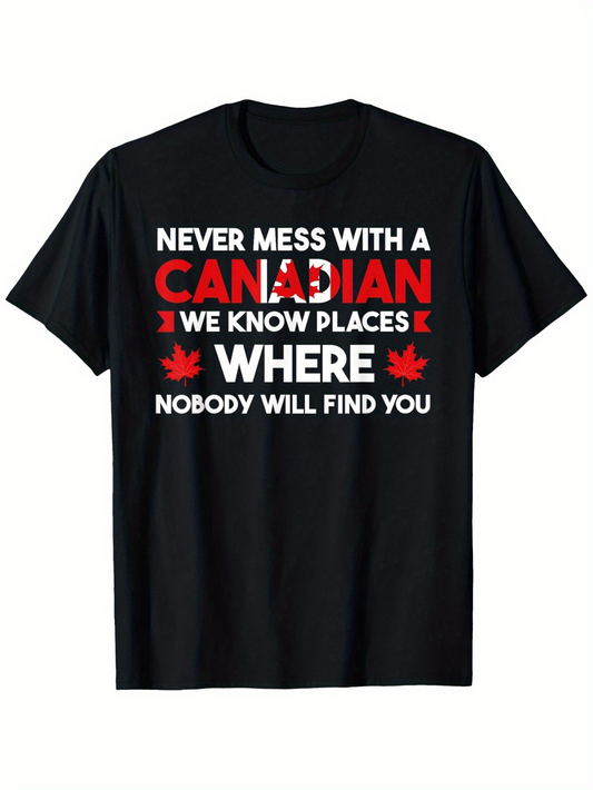 Men's Graphic T-Shirt Never Mess With A Canadian Red Maple Leaves On Black Shirt