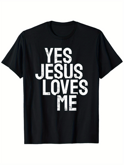 Men's Graphic T-Shirt Yes Jesus Loves Me Bold Statement Graphic Words Black Shirt