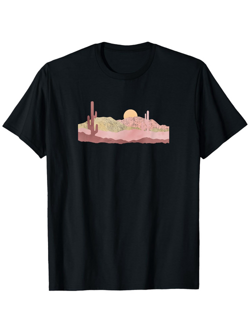 Men's Graphic T-Shirt Gentle Desert Sunlight With Pink Clouds And Cactus Landscape