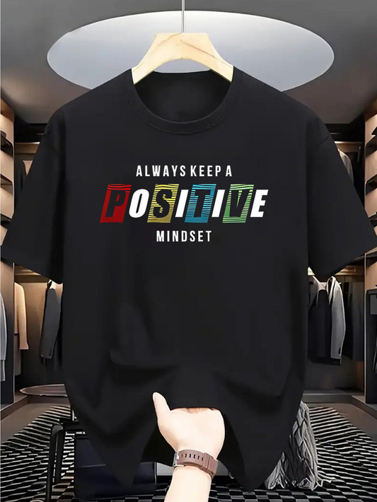 Men's Graphic T-Shirt Always Keep A Positive Mindset Colorful Letters On Simple Black T Shirt