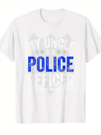 Men's Graphic T-Shirt Police Officer Bold Blue Letters With Shield And Faded White Stars