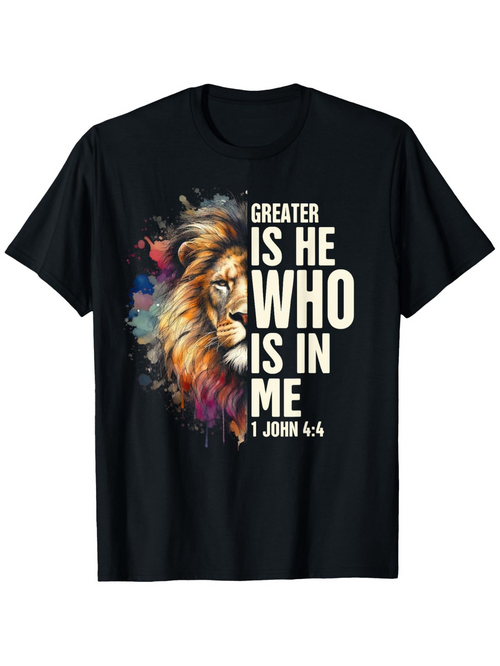 Men's Graphic T-Shirt Greater Is He Who Is In Me Colorful Artistic Lion Head