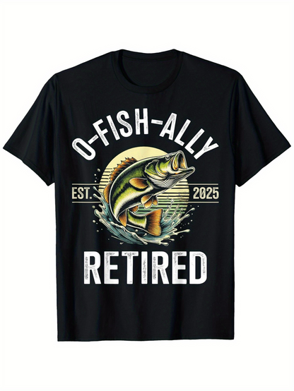 Men's Graphic T-Shirt OFishAlly Retired Vintage Fish Illustration With Water Splashing