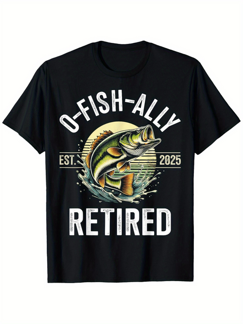 Men's Graphic T-Shirt OFishAlly Retired Vintage Fish Illustration With Water Splashing