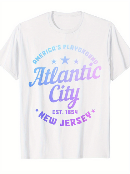 Men's Graphic T-Shirt Americas Playground Atlantic City Est 1854 New Jersey Stars Text