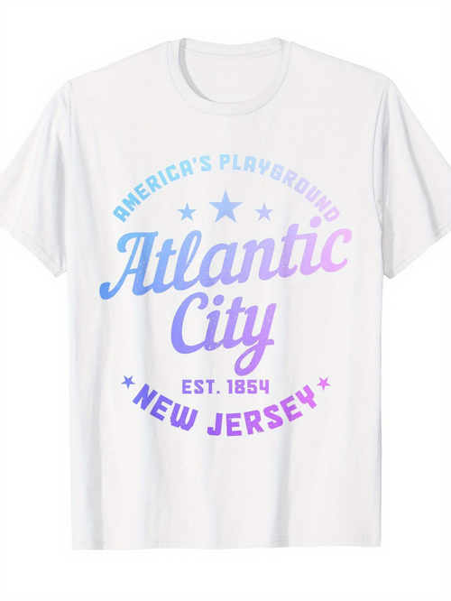 Men's Graphic T-Shirt Americas Playground Atlantic City Est 1854 New Jersey Stars Text