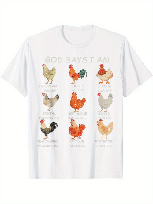 Men's Graphic T-Shirt God Says I Am Colorful Farm Chickens In Rows Peaceful Hen