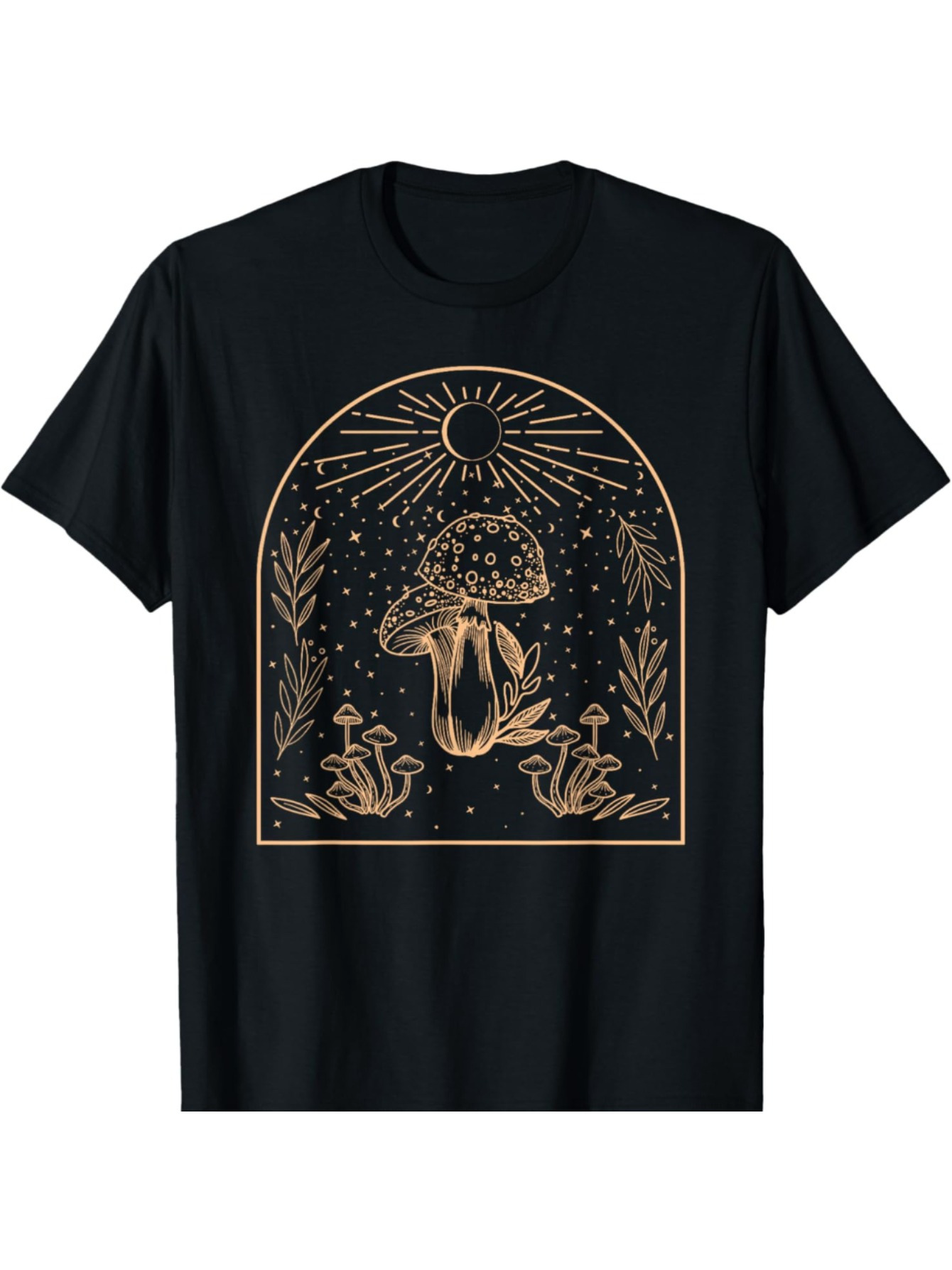 Men's Graphic T-Shirt Celestial Garden With Golden Sun Ray Surrounding Mystical Mushrooms At Night
