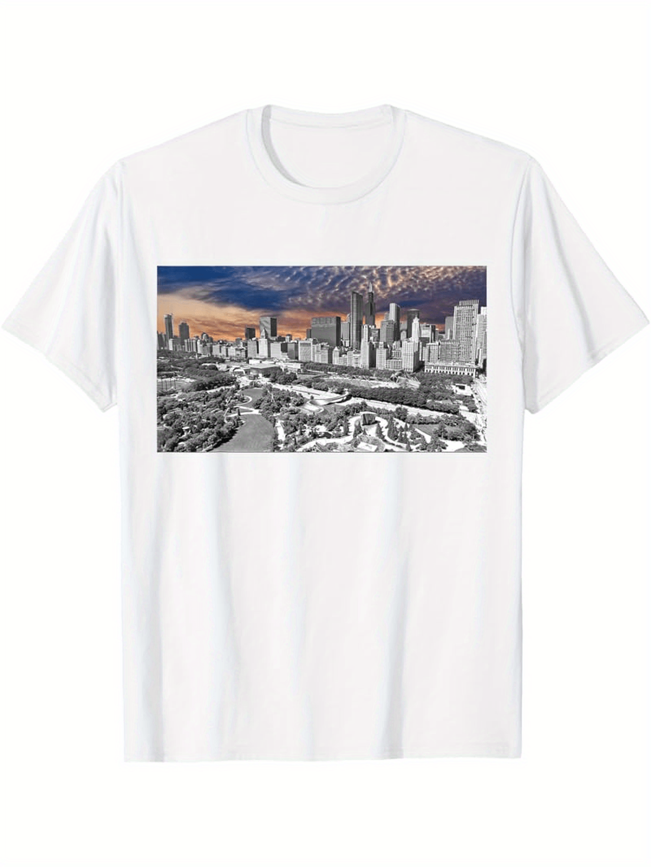 Men's Graphic T-Shirt Evening Clouds Over City Skyline With Busy Roads And Tall Buildings