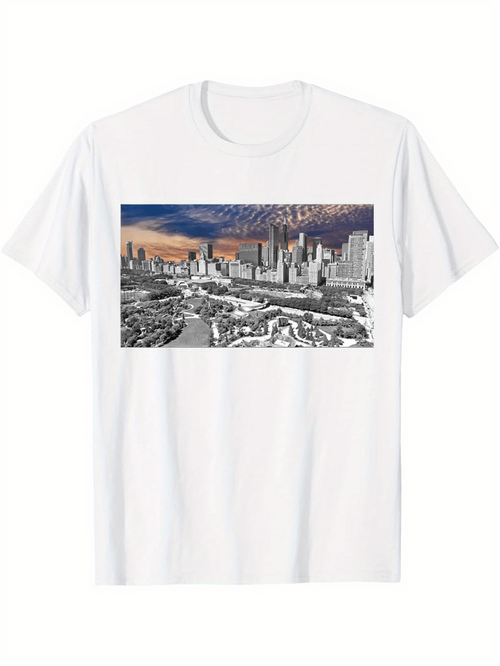 Men's Graphic T-Shirt Evening Clouds Over City Skyline With Busy Roads And Tall Buildings