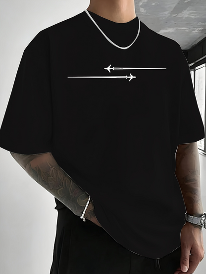 Men's Graphic T-Shirt Minimalist Design With Two White Arrows And Horizontal Line Arrow