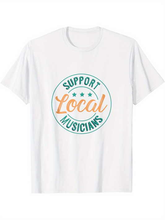 Men's Graphic T-Shirt Support Local Musicians Retro Circular Lettered Badge