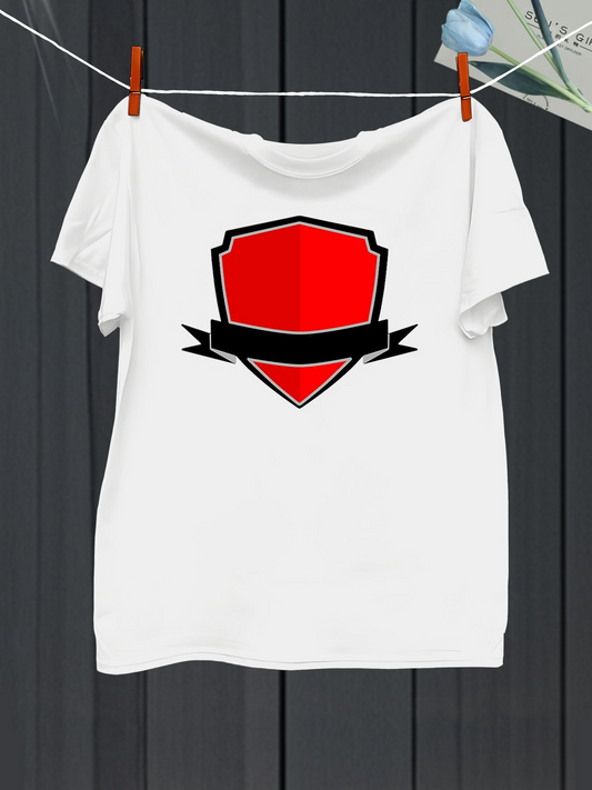 Men's Graphic T-Shirt Bold Red Emblem On Blank White Clean Shield
