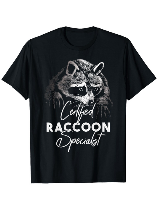 Men's Graphic T-Shirt Certified Raccoon Specialist With Hand Drawn Realistic Fur Raccoon Portrait