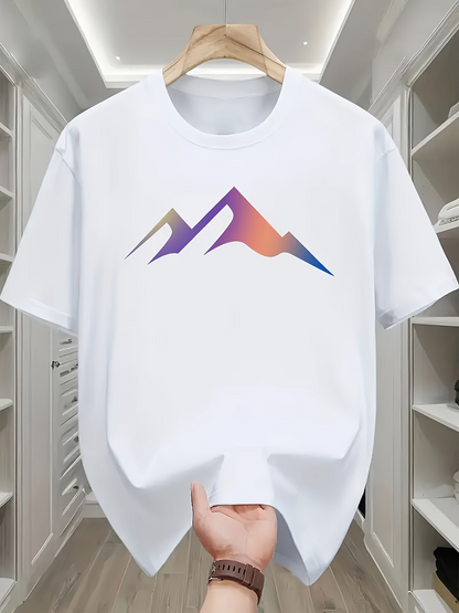 Men's Graphic T-Shirt Gradient Pastel Colors With Sharp Angular Mountains Graphic Mountain