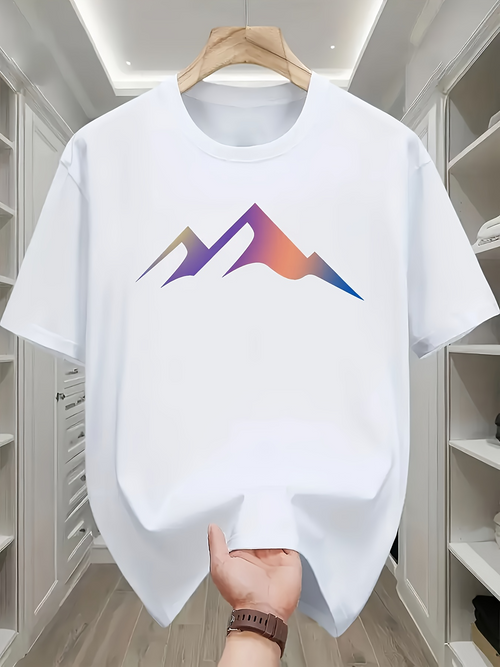 Men's Graphic T-Shirt Gradient Pastel Colors With Sharp Angular Mountains Graphic Mountain