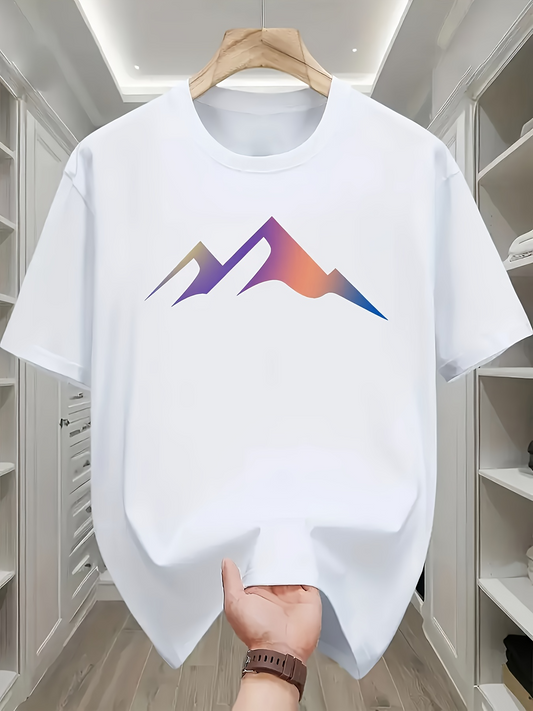 Men's Graphic T-Shirt Gradient Pastel Colors With Sharp Angular Mountains Graphic Mountain