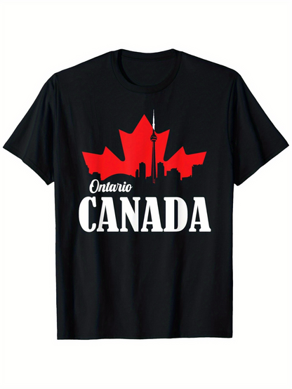 Men's Graphic T-Shirt Ontario Canada Red Maple Leaf With Iconic City Skyline