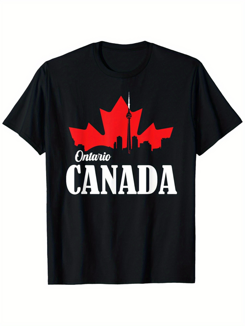 Men's Graphic T-Shirt Ontario Canada Red Maple Leaf With Iconic City Skyline