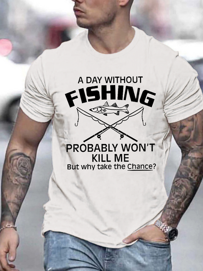 Men's Graphic T-Shirt A Day Without Fishing Rods Crossed Under Jumping Fish T Shirt