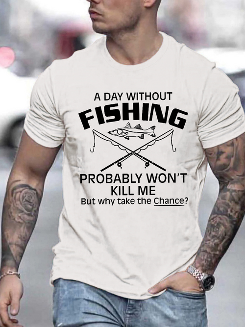 Men's Graphic T-Shirt A Day Without Fishing Rods Crossed Under Jumping Fish T Shirt