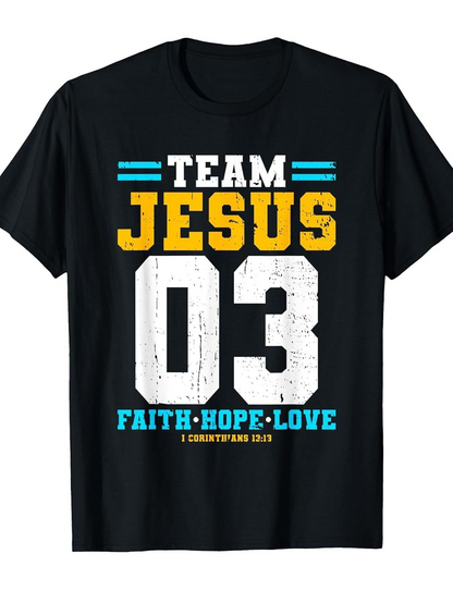 Men's Graphic T-Shirt Team Jesus Vintage Distressed White And Yellow Number 03