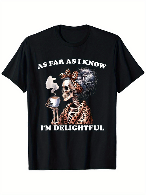 Men's Graphic T-Shirt As Far As I Know Im Delightful Leopard Print Headscarf Skull With Coffee Cup