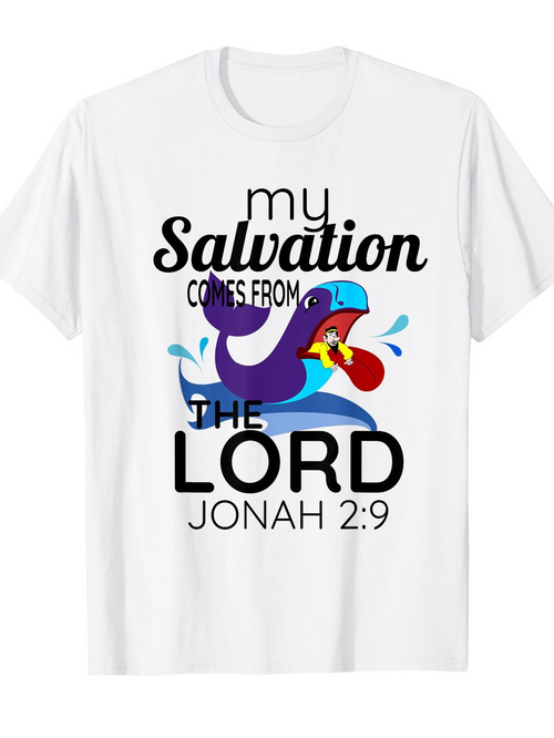 Men's Graphic T-Shirt My Salvation Comes From The Lord Jonah Whale And Water Spouting Graphic