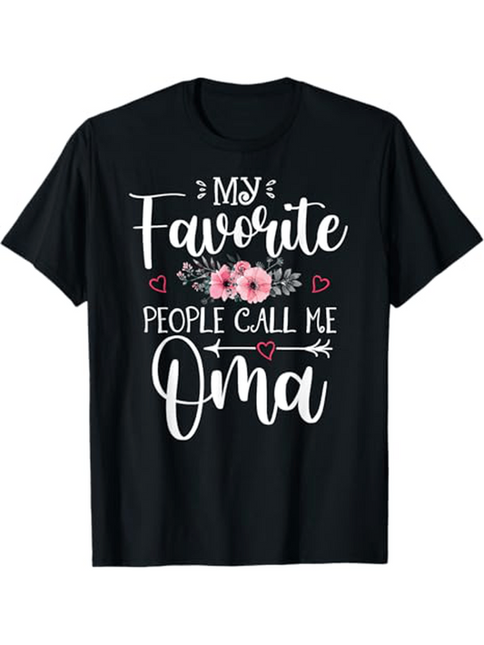 Men's Graphic T-Shirt My Favorite People Call Me Oma Pink Blossoms And Doodle Hearts Wording T Shirt