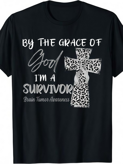 Men's Graphic T-Shirt By The Grace Of God Survivor With Leopard Print Cross