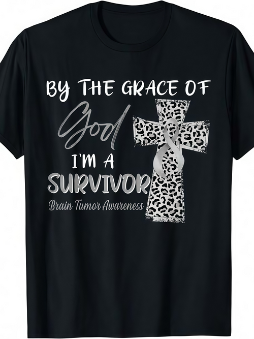 Men's Graphic T-Shirt By The Grace Of God Survivor With Leopard Print Cross