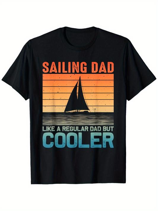 Men's Graphic T-Shirt Sailing Dad Like A Regular Dad But Cooler Sunset Sailboat