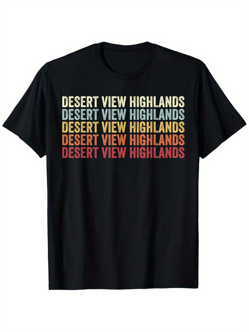 Men's Graphic T-Shirt Desert View Highlands Retro Stripes Across Black Cotton Tee