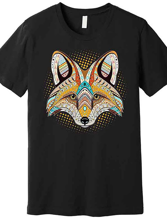 Men's Graphic T-Shirt Colorful Tribal Accents With Dotted Abstract Pattern Fox