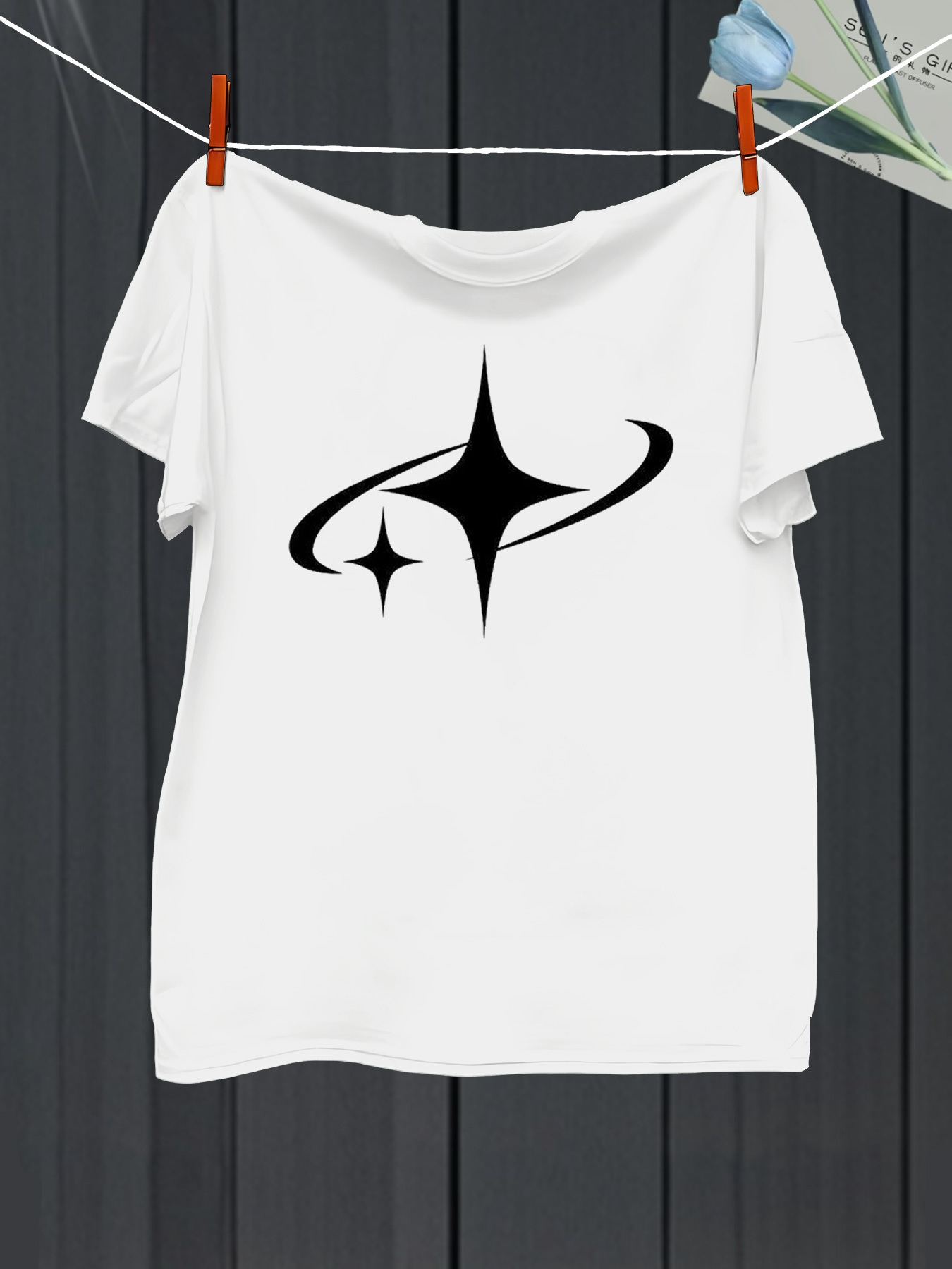 Men's Graphic T-Shirt Minimalist Black Cosmic Star Design On White Space Tee