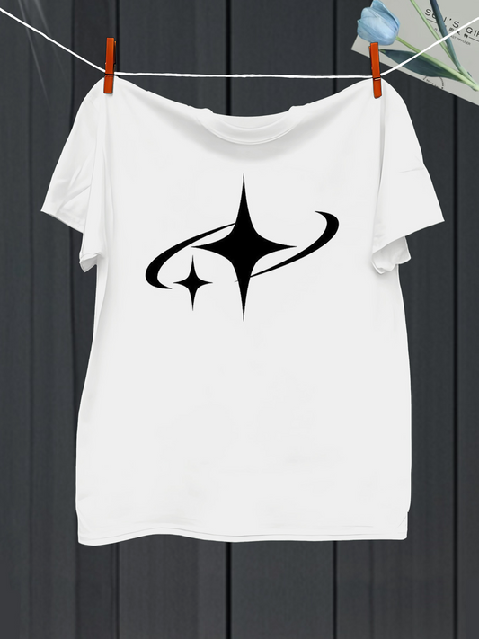 Men's Graphic T-Shirt Minimalist Black Cosmic Star Design On White Space Tee