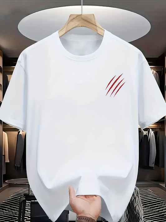 Men's Graphic T-Shirt Red Streaks Marked On Plain Clean White Cotton T Shirt