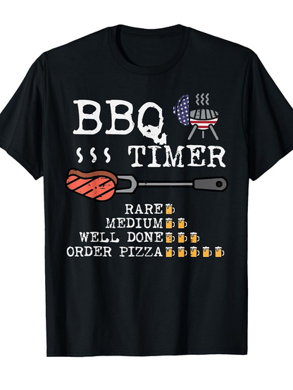 Men's Graphic T-Shirt BBQ Timer Steak And Grilling Icons With Beer Glasses Chart