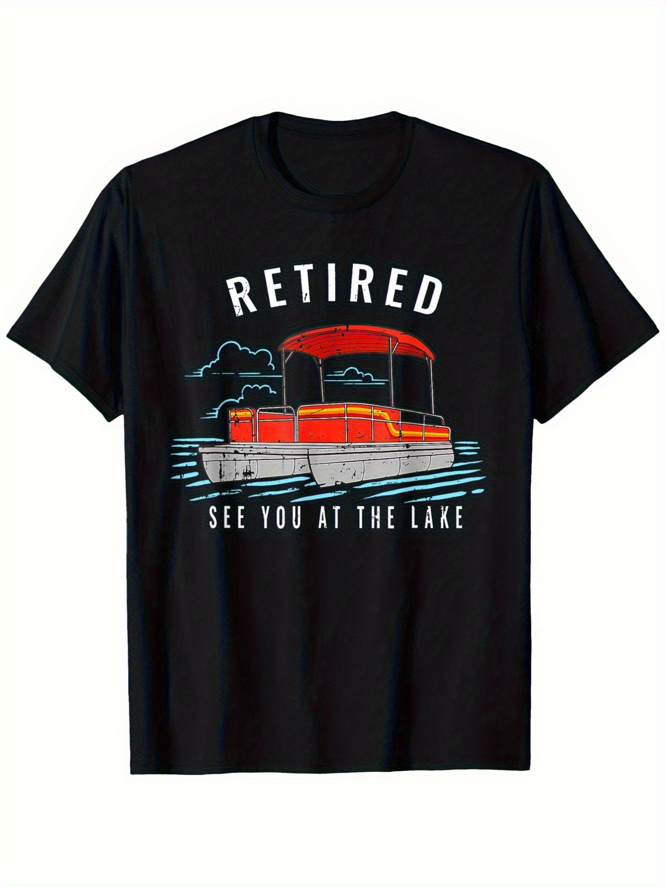 Men's Graphic T-Shirt Retired See You At The Lake With Red Pontoon Boat Under Starry Night Sky