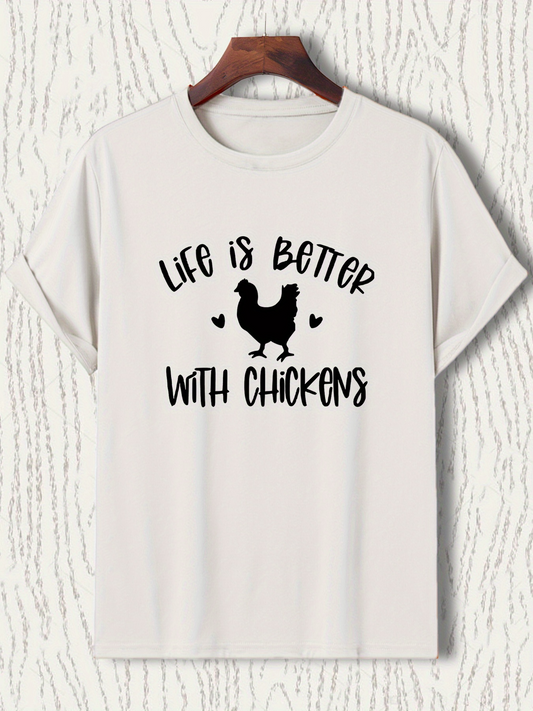 Men's Graphic T-Shirt Life Is Better With Playful Chickens And Whimsical Heart Shapes Chicken