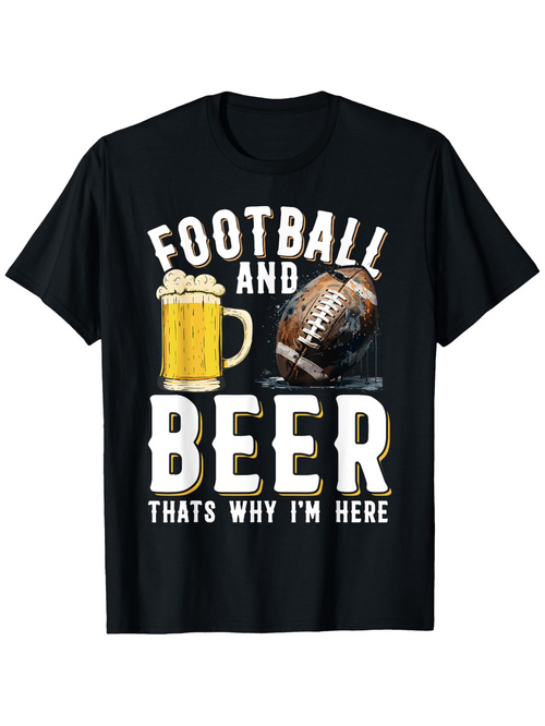 Men's Graphic T-Shirt Football And Beer Chill Time With Classic Mug And Sports Ball