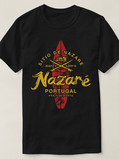 Men's Graphic T-Shirt Nazare Portugal Vintage Surfboard Textured Lettering T Shirt
