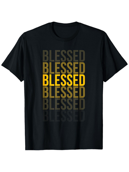 Men's Graphic T-Shirt Blessed Bold Letters With Faded Shadows Centered On Black Shirt